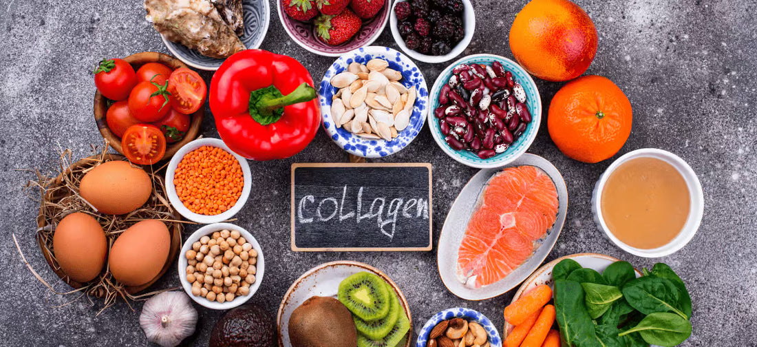 prodotti alimentari e una tavola di collagen